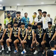 The full squad of the Under-19 State Basketball Team after clinching the top position. It's a powerful sight to see our current students and academy alumni playing and winning together at this level.