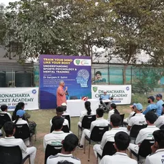 A wide view of our players engaged in the sports psychology workshop. We believe that understanding the mental aspect of the game is as crucial as physical skill, and we provide direct access to experts in the field.