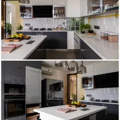 A collage of our 'Villa Tranquility' kitchen as featured in a design publication. This project was recognized for its blend of modern luxury and thoughtful functionality, creating a harmonious and personalized living experience.