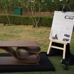 Here is the SWISH bench on display at the Dialogues design event. The accompanying board explains the concept and construction process, sharing the story behind the design.
