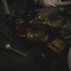 A close-up of some of the tools I use in my sound healing practice. Each Tibetan bowl has a unique tone and frequency that corresponds to different energy centers in the body.