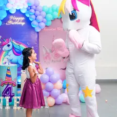 A magical encounter with a real-life unicorn! We can arrange for character mascots to visit your party, creating unforgettable moments of joy and surprise for the birthday child and their friends.