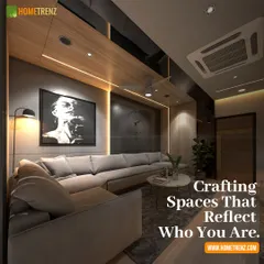 I believe in crafting spaces that reflect your personality. This living room is a perfect example, with its custom L-shaped sofa, dramatic wall art, and layered lighting creating a space that is both sophisticated and deeply personal.