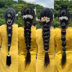 A variety of traditional braid styles taught in our pro batch, from a simple bubble braid to more complex, accessorized versions.