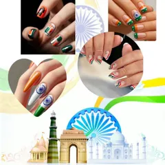 A collage of nail art designs inspired by the Indian flag, perfect for celebrating Independence Day or Republic Day.