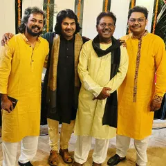 Posing with my guru Ustad Faiyaz Khan and fellow artists after a successful ghazal mehfil. The camaraderie and mutual respect among us is the foundation of our music.
