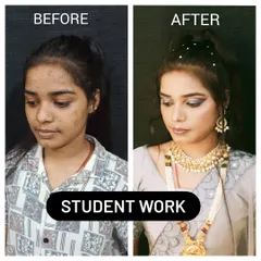 This student work demonstrates how to manage acne-prone skin and create a smooth, flawless base, a key skill for any professional makeup artist.