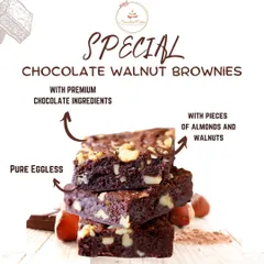 I bake these special chocolate walnut brownies to be incredibly fudgy and rich, without using any eggs. Each piece is loaded with premium chocolate, crunchy walnuts, and almonds for a satisfyingly decadent experience.