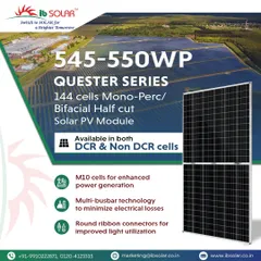 Our Quester Series 545-550WP modules feature M10 cells for enhanced power generation and multi-busbar technology to minimize electrical losses. Available in both DCR and Non-DCR formats, they are a versatile solution for various project requirements.