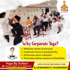 **Bringing wellness directly to the workplace.** This is from one of our corporate yoga sessions, where we guide teams through simple and effective chair yoga to relieve stress and improve posture right at their desks.