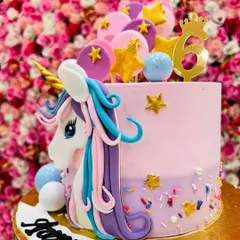 This unicorn cake is all about the details. I sculpted the unicorn's head and flowing mane from fondant, adding stars and spheres for a truly magical look.