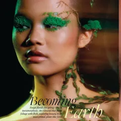The title shot for 'Becoming Earth,' a beauty editorial published in ELLE India. This image blends high-fashion makeup with organic elements, exploring a primal metamorphosis that connects humanity back to nature.