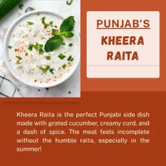 This is Punjab's Kheera Raita, a cooling side dish made with grated cucumber and creamy curd. It's the perfect healthy accompaniment to any meal, especially during the summer.