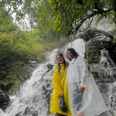 Posing by a beautiful cascading waterfall along the Netravati trail. The monsoon brings these streams to life, adding to the magic of the trek.