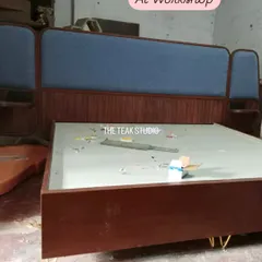 This is the custom bed with winged side panels during its construction phase at my workshop. I ensure every detail is perfect before it leaves for a client's home.