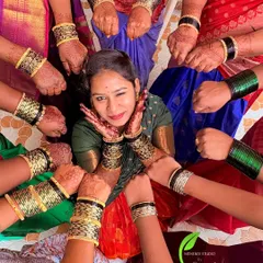 The bride and her bridesmaids showing off their mehendi. It's always fun to create coordinating designs for the whole bridal party.