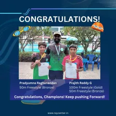 I am incredibly proud of my champions. Here I am with Pradyumna and Prajith, celebrating their freestyle medals. Their hard work in our competitive batch truly paid off.