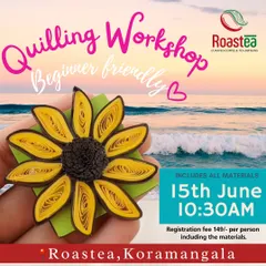 Here is a close-up of the beautiful paper quilling art you can create in our beginner-friendly class. This sunflower magnet is made with simple paper rolling techniques that I'll teach you. It's a perfect little project to get started with crafting.