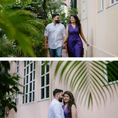 A walk through a leafy lane in the city. The top photo captures a candid walking moment, while the bottom one is a more intimate portrait, showing the variety we can achieve in one location.