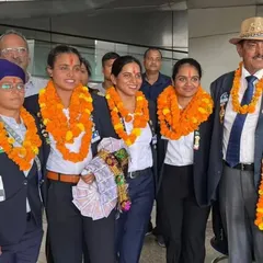 A grand welcome at the IGI Airport for our equestrian heroes. We were there to greet the Indian team after they won a bronze medal at the International Women's Tent Pegging Championship in Jordan.
