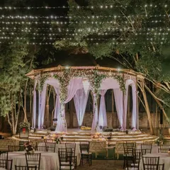 This was the scene just before the music, joy, and dance filled the air. We designed this magical cocktail setting for Ridhi and Prashanth at The Tamarind Tree, creating a space where their guests could make stories to cherish.