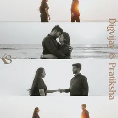 A series of cinematic shots capturing the quiet connection between Digvijay and Pratiksha against a sunset at the beach. The warm, monochrome tones add a timeless, filmi feel to their pre-wedding album.