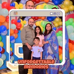We believe birthdays are for the whole family. This beautiful family portrait captures a cherished moment against one of our colorful balloon backdrops. We handle all the details so you can focus on making memories like these.
