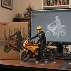 We are tapping into the latest trend in smart living, because security should do more than just record. This image showcases a model of our rapid response officer alongside the digital design, symbolizing our blend of physical response and next-gen technology.