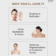 For those with a busy schedule, I offer treatments that deliver quick and visible results. This infographic highlights the key benefits: brightening dull skin, providing deep hydration, and reducing pigmentation and oxidative stress.