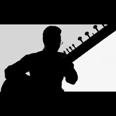 A creative silhouette shot, highlighting the iconic shape of the sitar and the artist. This modern photographic style adds a unique touch to my portfolio.