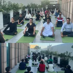 A group shot from the Chanel workshop. These sessions are a powerful way to foster team cohesion, reduce stress, and introduce the benefits of mindfulness in a corporate setting.