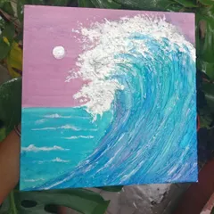 I used thick textures to capture the power and movement of an ocean wave under a full moon. This abstract seascape is full of energy.