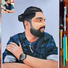 This A3 colored pencil portrait of a man with a stylish haircut was a fun challenge. I focused on the sharp lines of his hair and the confident look in his eyes.