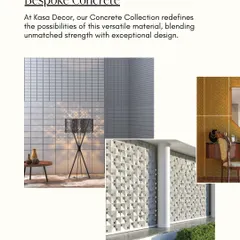 A showcase of our bespoke concrete collection. This includes minimalist grid-patterned walls, geometric *jaali* partitions, and colorful textured panels, redefining the possibilities of this versatile material.