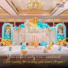 This elegant blue and gold setup for Shubham's birthday is a testament to our commitment. Your perfect party is our goal, and we work to make it a day you won't forget.