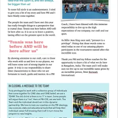 An inside look at our newsletter, featuring a message from our coach about the team's collective belief and ideology. It reinforces our commitment to developing both the individual and the team.
