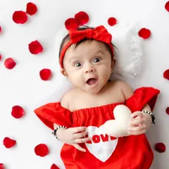 Happy Valentine's Day from this little sweetheart! We love capturing fun, themed shoots for special occasions, complete with cute outfits and rose petals.