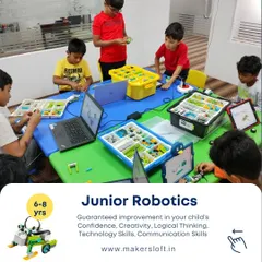 My classroom is a space for collaboration and focused learning. In this Junior Robotics session, you can see students working together, using laptops and building kits to bring their ideas to life.