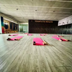 Our studio prepared for a class, with a special announcement for our Hatha Teachers Training Program. We launched this program on the auspicious day of Guru Poornima, marking a new chapter in our commitment to spreading authentic yoga.