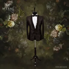 This brown Italian-textured tuxedo is all about refined style. The embossed floral details and self-color embellishments create a look of sophisticated charm, perfect for a formal wedding reception.
