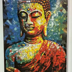 This vibrant Buddha mural is made from a mosaic of colored tiles. It's a powerful and artistic statement piece, available at a surprisingly pleasant price.
