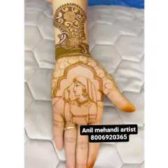 A work in progress, this image shows the initial outline of a bride's portrait on the palm. I can replicate any photo you provide with this level of detail.