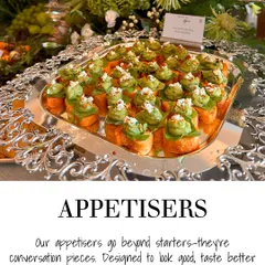 My appetizers go beyond starters. They are designed to be conversation pieces, like these beautiful avocado mousse canapés, which are crafted to look good, taste even better, and disappear fast.