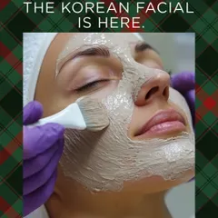 The Korean Facial is here to give you that sought-after glow without fear or downtime. This image captures the application of a specialized mask, a key step in our multi-layered treatment that combines photofacials and hydrating boosters for a dewy finish.