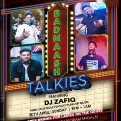 A poster for "Badmaash Talkies" at Badmaash Koramangala, a Sunday night event with non stop Bollywood and Punjabi music.