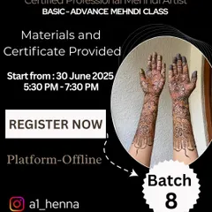 Join my next Basic to Advance Mehndi Class right here in Bangalore. This poster has all the details to get you started on your journey to becoming a professional mehndi artist.