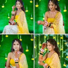 A collage showcasing the bride's many happy expressions during her Haldi shoot. From playful glances to serene smiles, I capture the full range of emotions that make the day special.