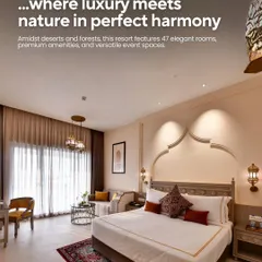 The bedroom suites at The Fern Sattva Resort in the Little Rann of Kutch were designed to be a harmonious blend of luxury and nature. We used traditional motifs and a warm, earthy palette to create a restful environment that reflects the unique character of the region.