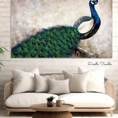 This large peacock canvas brings raw, natural elegance indoors. I used an earthy, textured background to make the deep greens and blues of the peacock's feathers pop, creating a statement piece that feels both grand and serene.