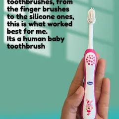 I've tried many types of toothbrushes, but I've found that a simple human baby toothbrush works best for us. It has soft bristles and a small head, perfect for getting into a dog's mouth.